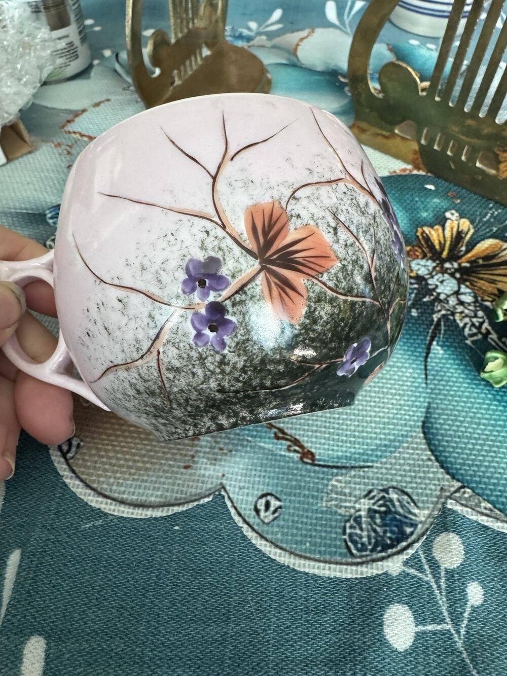 Antique 3601 Hand Painted German Rose Color Floral Porcelain Teacup